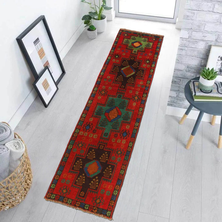 Red Afghan Baluchi Rug 2' 7" x 9' 3" Hand-Knotted | No. AL55161