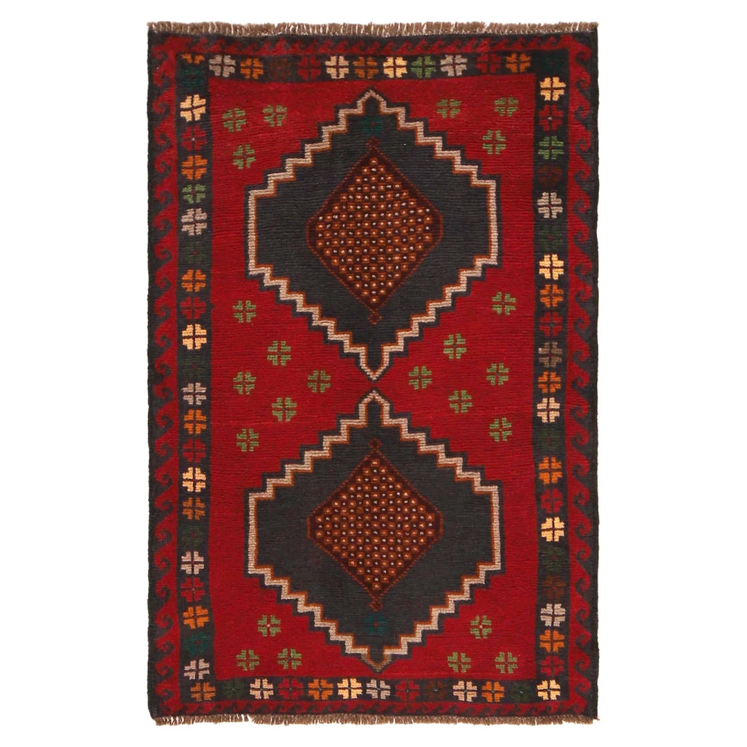 Red Afghan Baluchi Rug 2' 11" x 4' 8" Hand-Knotted | No. AL55297