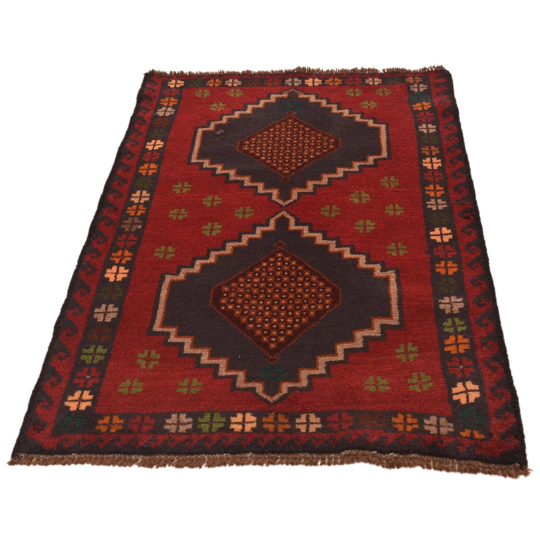 Red Afghan Baluchi Rug 2' 11" x 4' 8" Hand-Knotted | No. AL55297