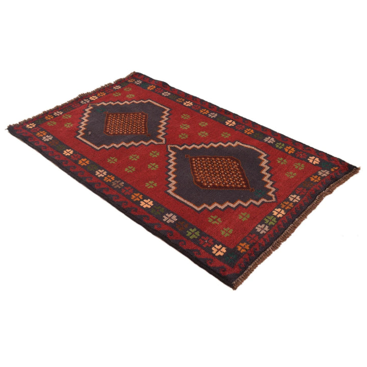 Red Afghan Baluchi Rug 2' 11" x 4' 8" Hand-Knotted | No. AL55297