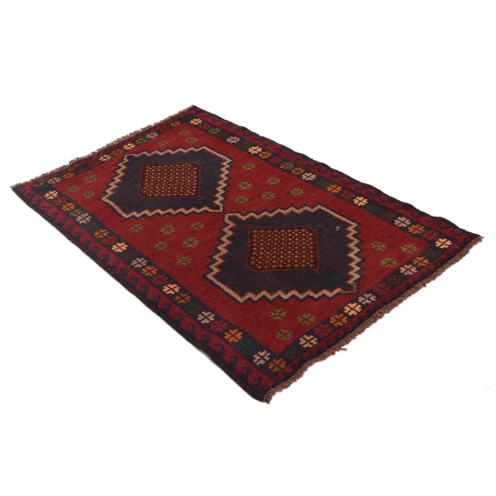 Red Afghan Baluchi Rug 2' 11" x 4' 8" Hand-Knotted | No. AL55297