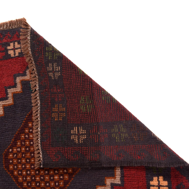 Red Afghan Baluchi Rug 2' 11" x 4' 8" Hand-Knotted | No. AL55297