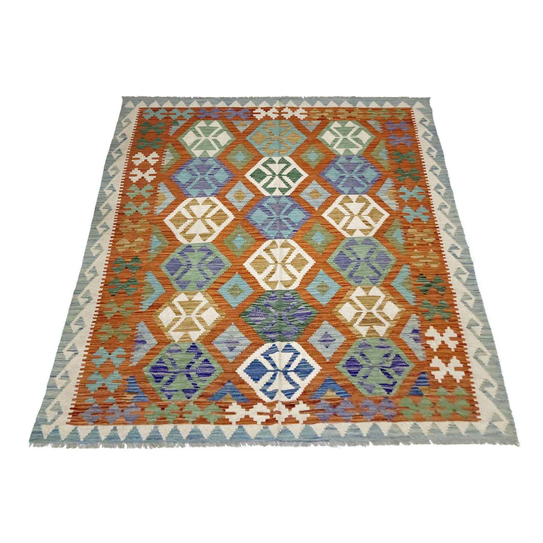 Afghan Vegetable Kilim Rug 5' 7" x 8' 1" Flat-Weave | No. AL553315