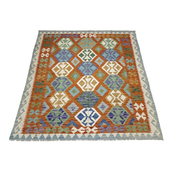 Afghan Vegetable Kilim Rug 5' 7" x 8' 1" Flat-Weave | No. AL553315