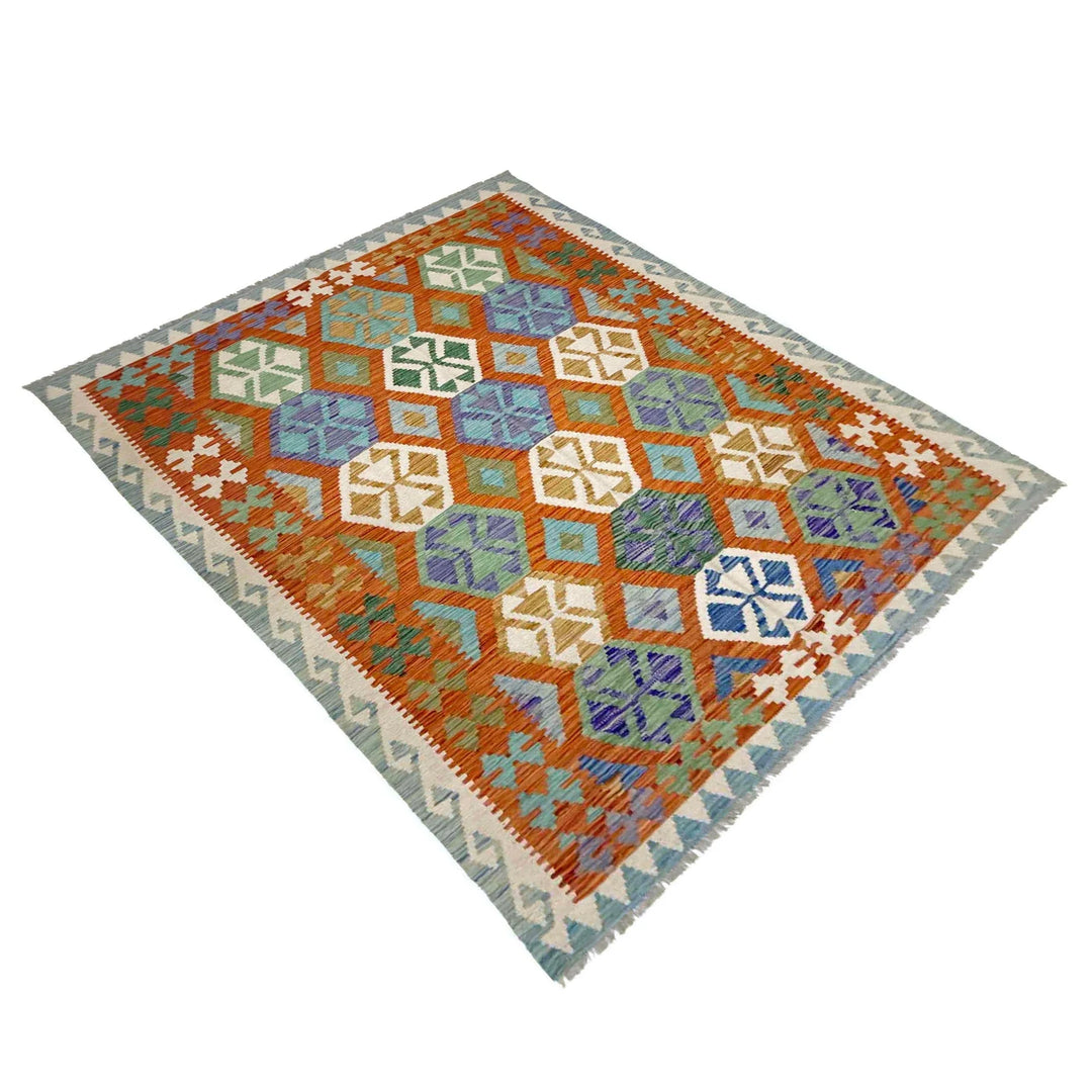 Afghan Vegetable Kilim Rug 5' 7" x 8' 1" Flat-Weave | No. AL553315