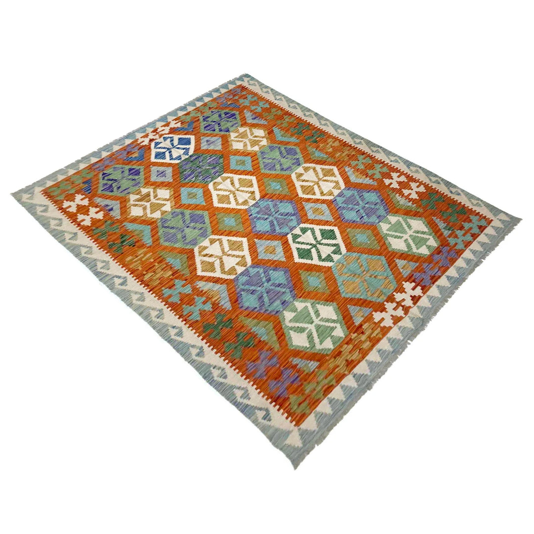 Afghan Vegetable Kilim Rug 5' 7" x 8' 1" Flat-Weave | No. AL553315