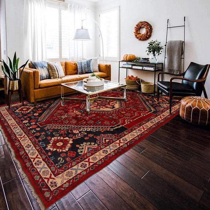Red Afghan Shirazi Rug 6' 7" x 9' 4" Hand-Knotted | No. AL55341