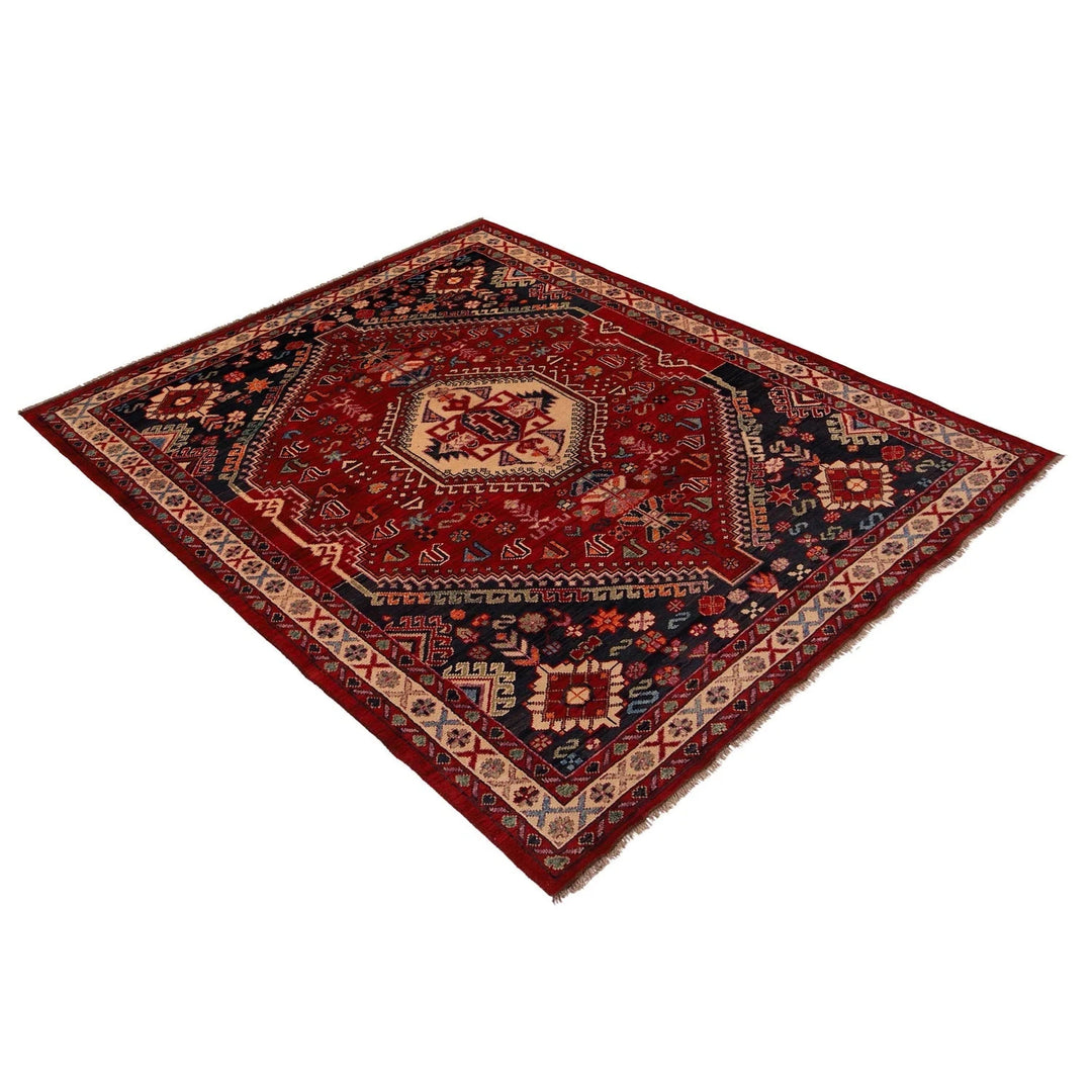 Red Afghan Shirazi Rug 6' 7" x 9' 4" Hand-Knotted | No. AL55341