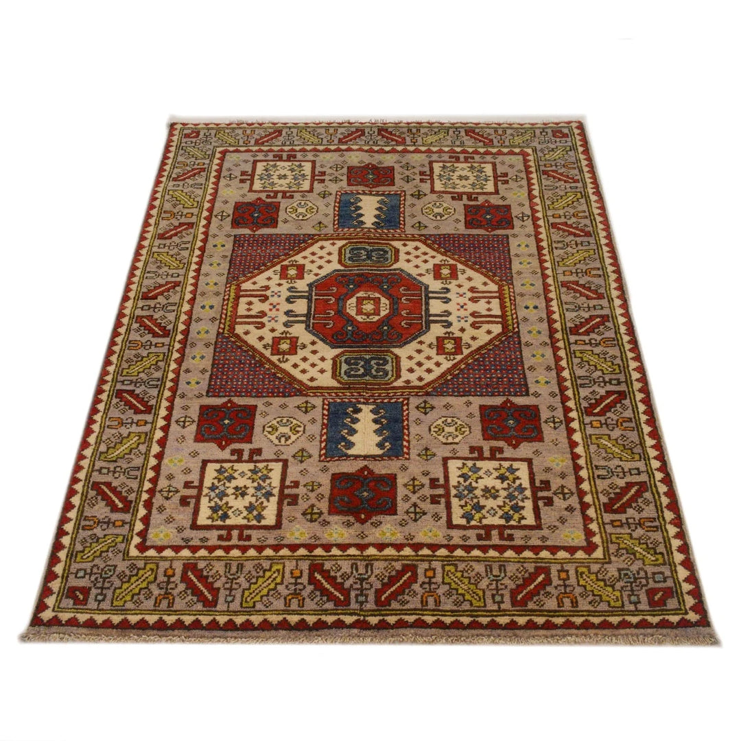 Brown Afghan Mamluk Rug 3' 4" x 4' 9" Hand-Knotted | No. AL55370