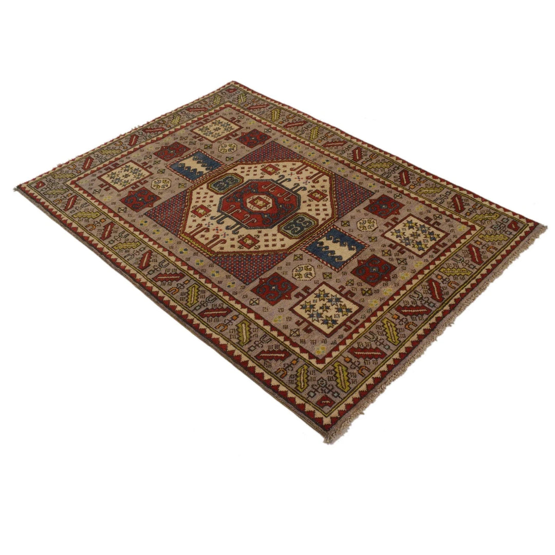 Brown Afghan Mamluk Rug 3' 4" x 4' 9" Hand-Knotted | No. AL55370