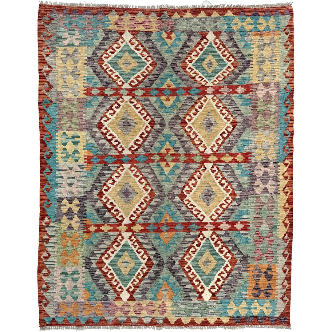 Afghan Kilim Rug 4' 10" x 6' 2" Flat-Weave | No. AL55376