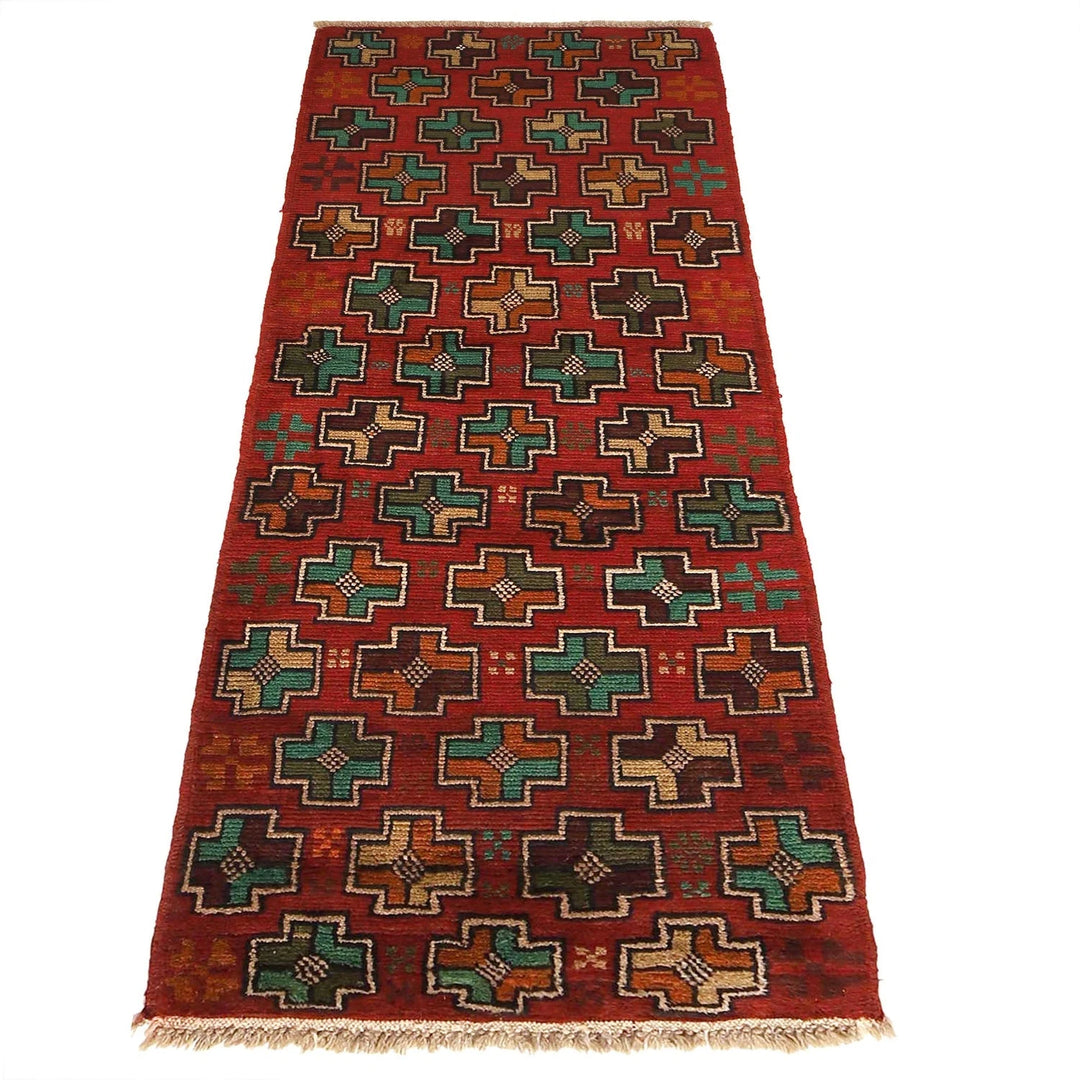 Red Afghan Baluchi Rug 1' 11" x 6' 8" Hand-Knotted | No. AL55412