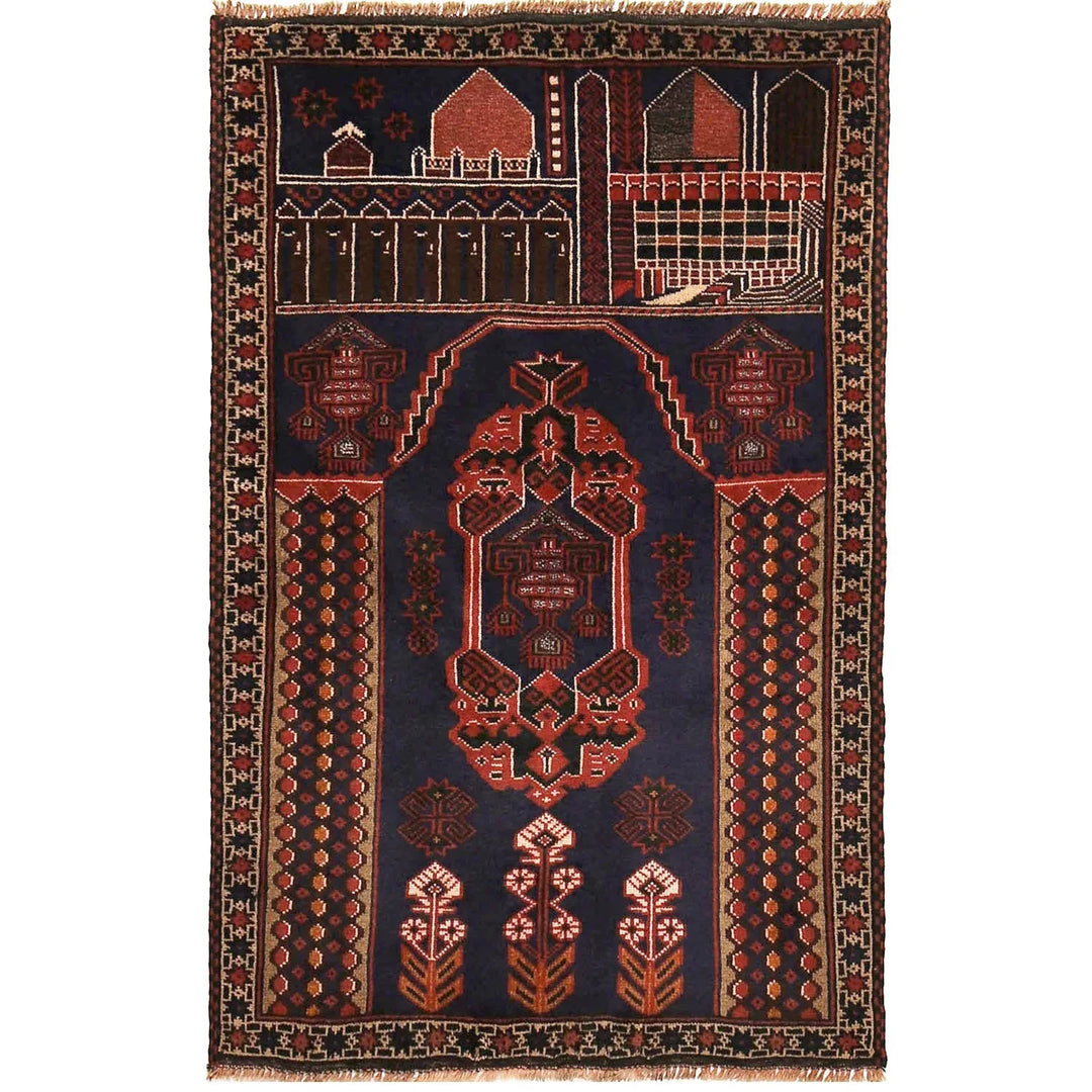 Afghan Prayer Rug 2' 9" x 4' 9" Hand-Knotted | No. AL55416