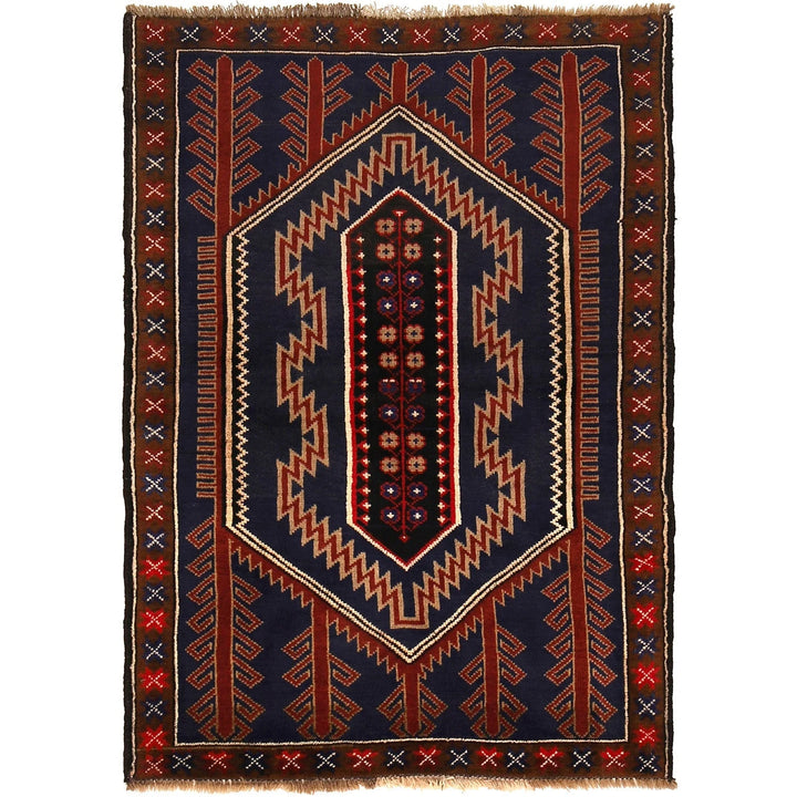 Afghan Baluchi Rug 3' 3" x 4' 8" Hand-Knotted | No. AL55446
