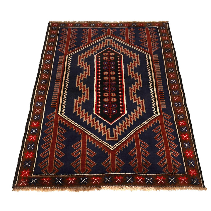 Afghan Baluchi Rug 3' 3" x 4' 8" Hand-Knotted | No. AL55446