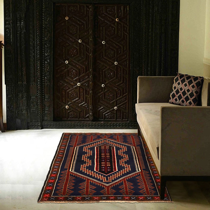 Afghan Baluchi Rug 3' 3" x 4' 8" Hand-Knotted | No. AL55446
