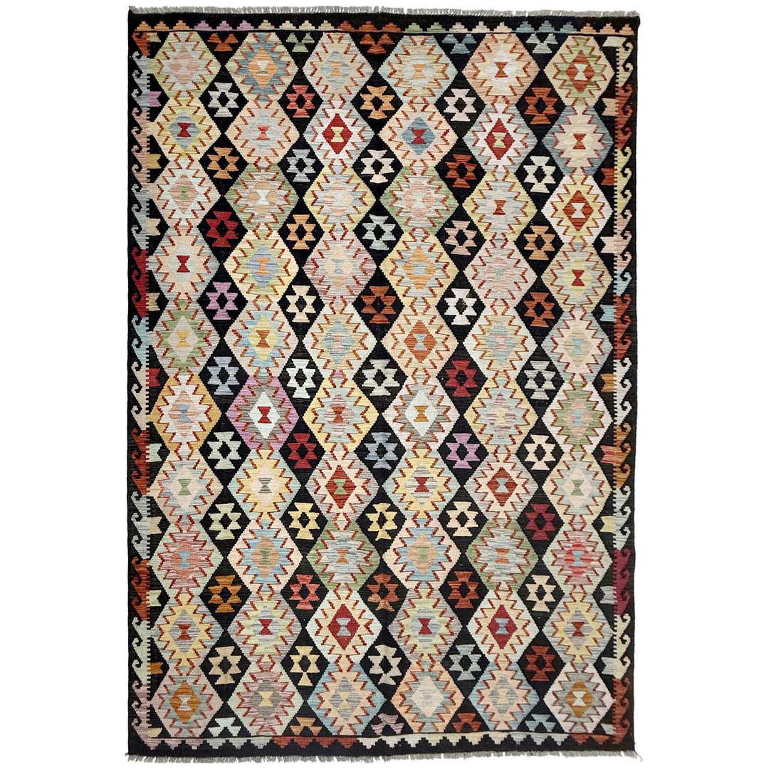 Afghan Vegetable Kilim Rug 6' 8" x 9' 11" Flat-Weave | No. AL555132