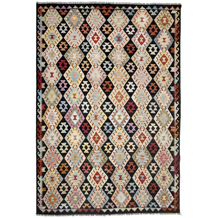 Afghan Vegetable Kilim Rug 6' 8" x 9' 11" Flat-Weave | No. AL555132