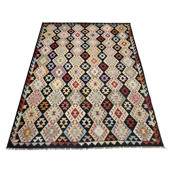 Afghan Vegetable Kilim Rug 6' 8" x 9' 11" Flat-Weave | No. AL555132
