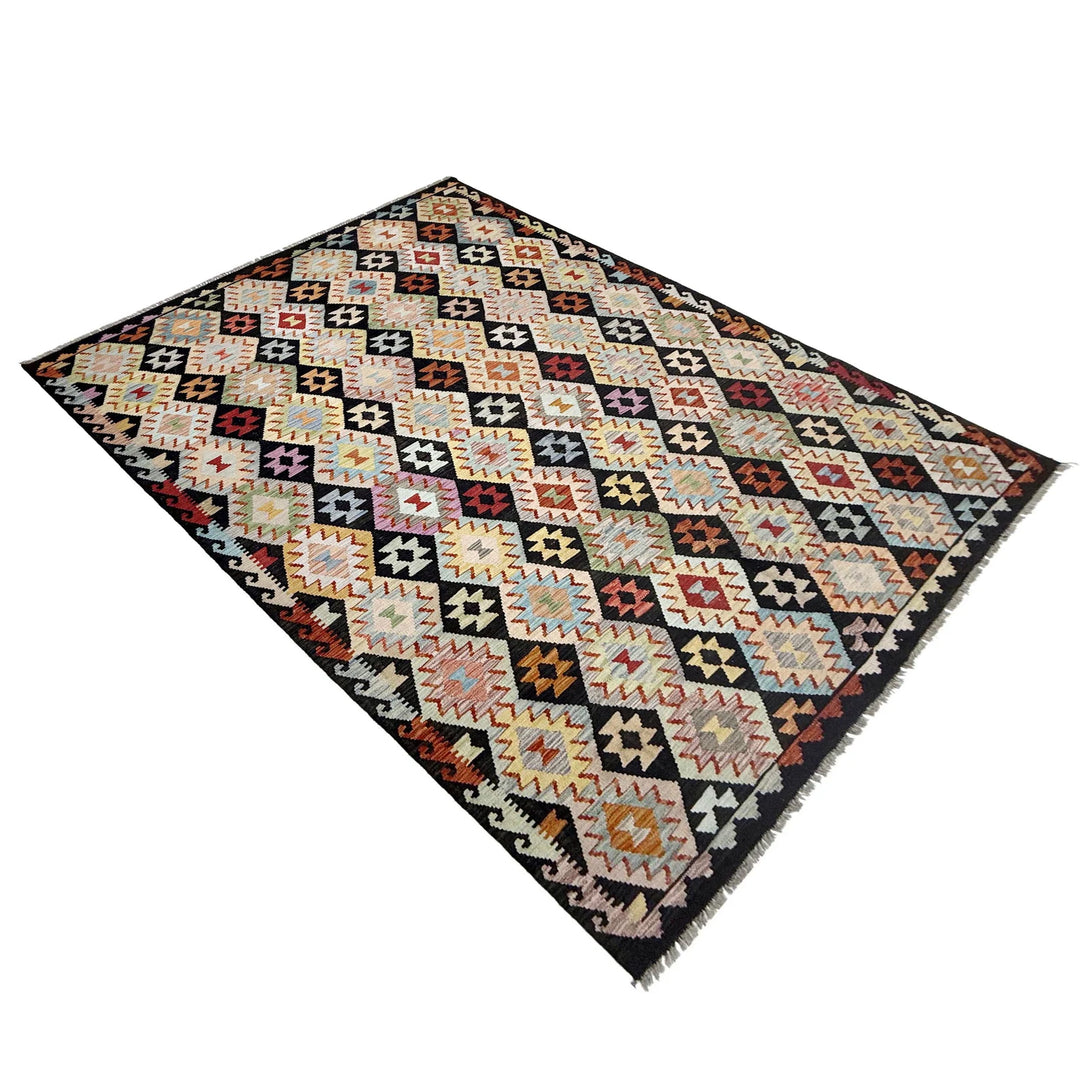 Afghan Vegetable Kilim Rug 6' 8" x 9' 11" Flat-Weave | No. AL555132