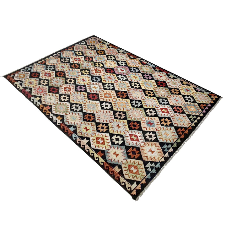 Afghan Vegetable Kilim Rug 6' 8" x 9' 11" Flat-Weave | No. AL555132