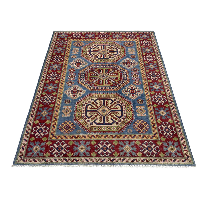 Blue Afghan Kazak Rug 4' 0" x 6' 0" Hand-Knotted | No. AL555175