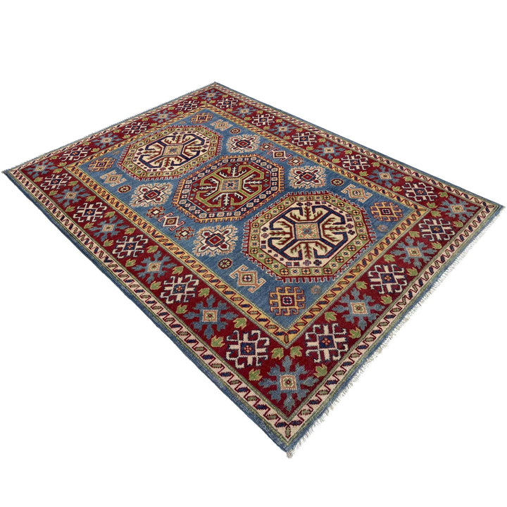 Blue Afghan Kazak Rug 4' 0" x 6' 0" Hand-Knotted | No. AL555175