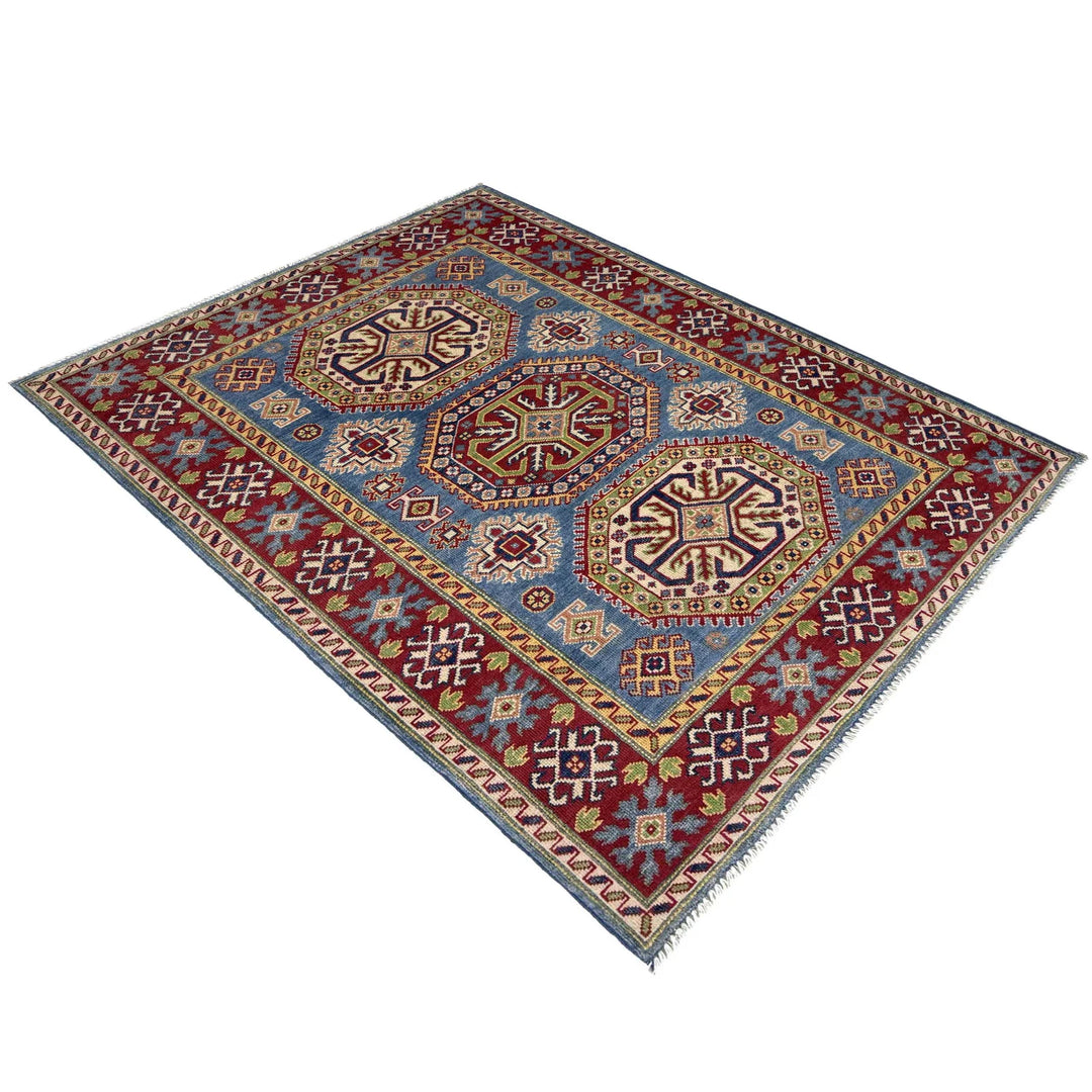 Blue Afghan Kazak Rug 4' 0" x 6' 0" Hand-Knotted | No. AL555175