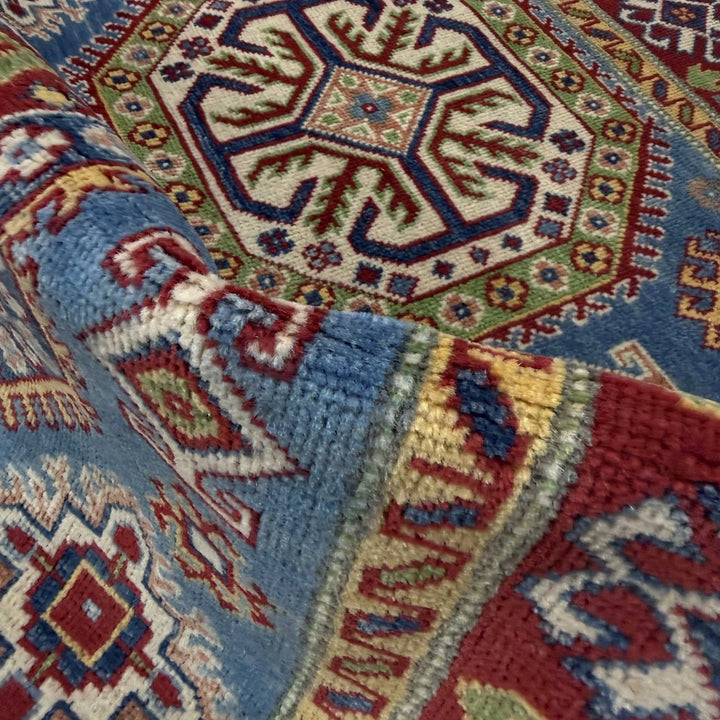 Blue Afghan Kazak Rug 4' 0" x 6' 0" Hand-Knotted | No. AL555175