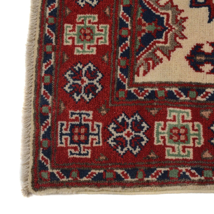 Ivory Afghan Kazak Rug 2' 9" x 4' 3" Hand-Knotted | No. AL55529