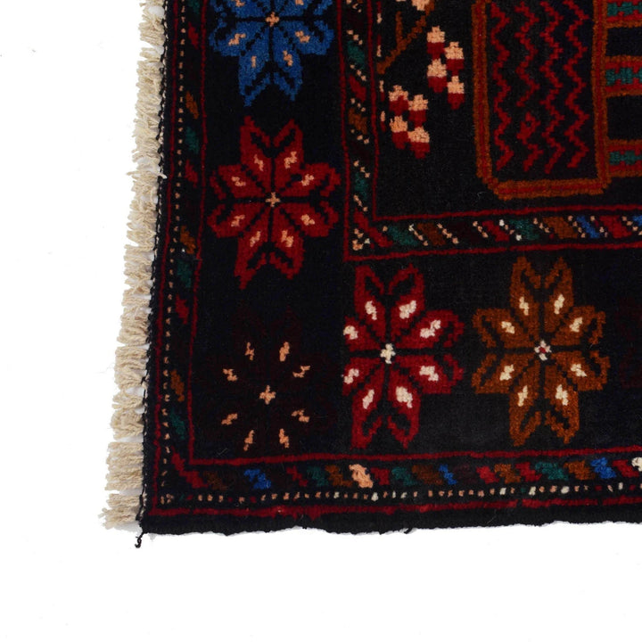 Black Afghan Baluchi Rug 3' 0" x 4' 8" Hand-Knotted | No. AL55532