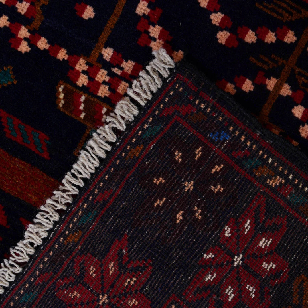 Black Afghan Baluchi Rug 3' 0" x 4' 8" Hand-Knotted | No. AL55532