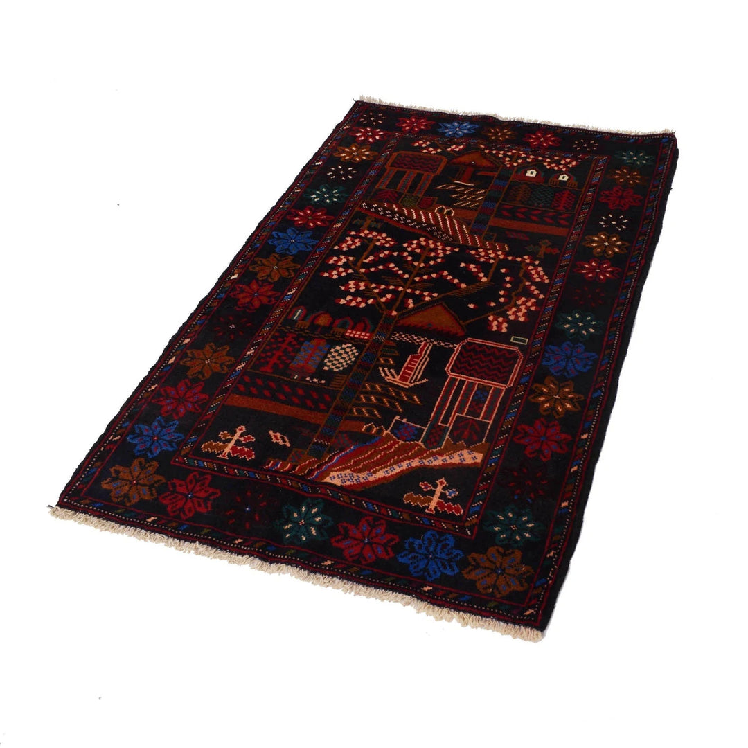 Black Afghan Baluchi Rug 3' 0" x 4' 8" Hand-Knotted | No. AL55532