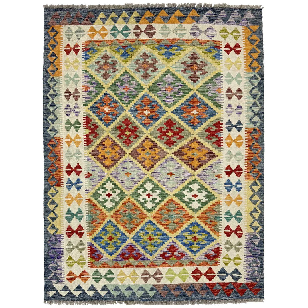 Afghan Vegetable Kelim Rug 4' 10" x 6' 6" Flat-Weave | No. AL555373