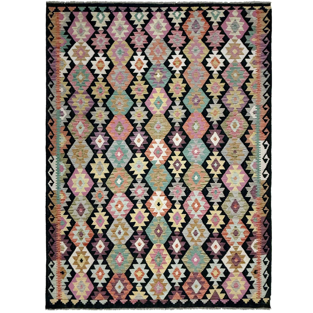 Afghan Vegetable Kilim Rug 6' 8" x 9' 9" Flat-Weave | No. AL556240