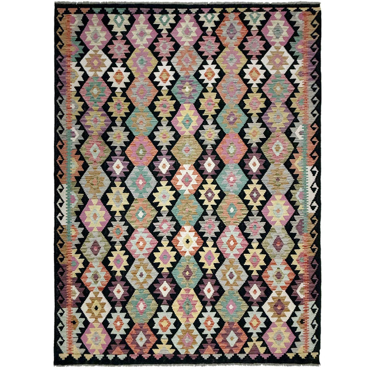 Afghan Vegetable Kilim Rug 6' 8" x 9' 9" Flat-Weave | No. AL556240