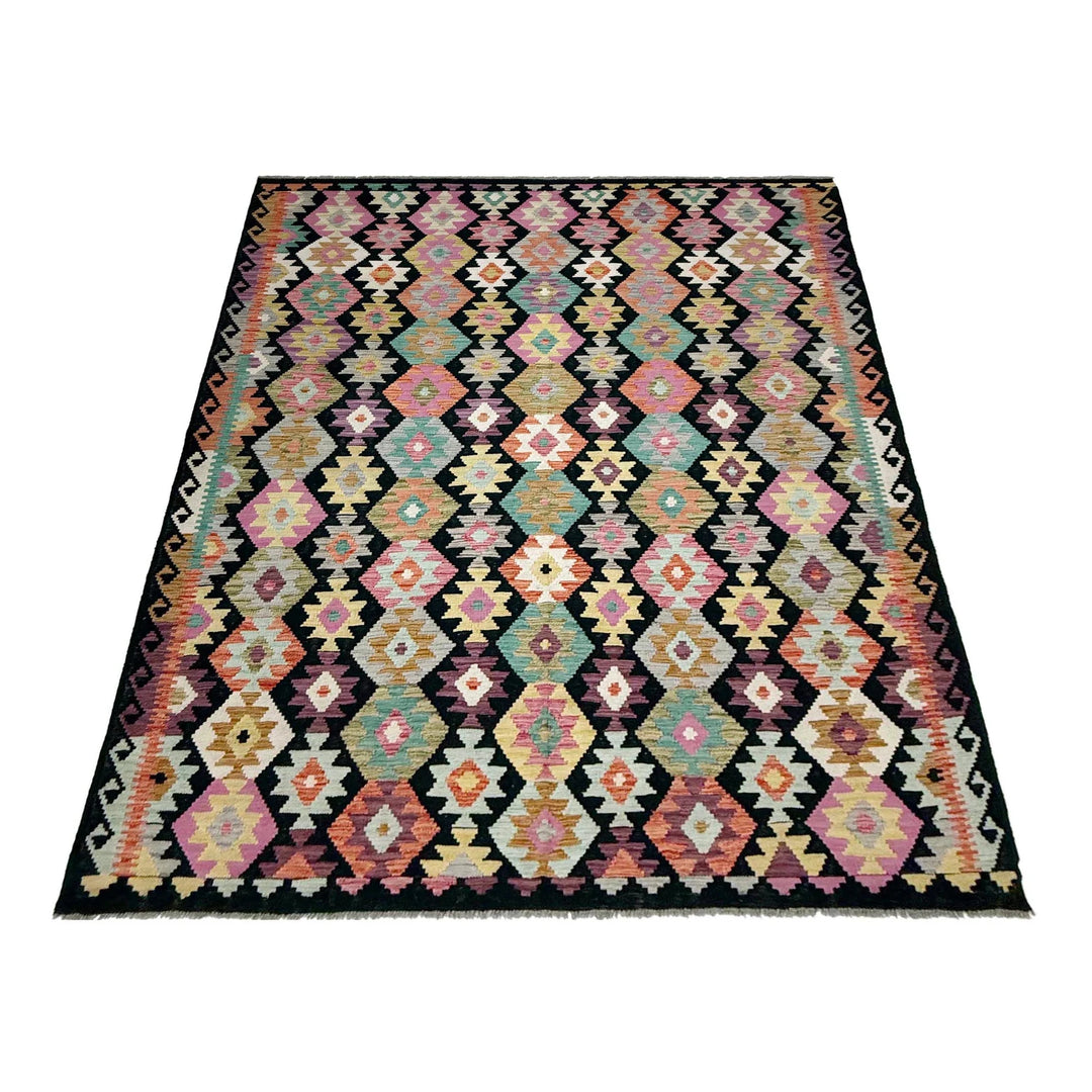 Afghan Vegetable Kilim Rug 6' 8" x 9' 9" Flat-Weave | No. AL556240