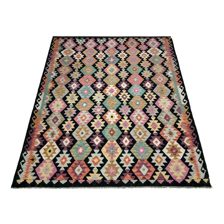 Afghan Vegetable Kilim Rug 6' 8" x 9' 9" Flat-Weave | No. AL556240