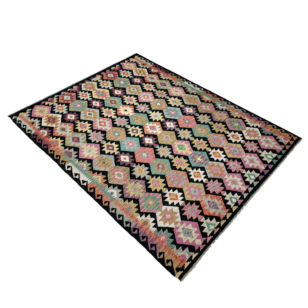 Afghan Vegetable Kilim Rug 6' 8" x 9' 9" Flat-Weave | No. AL556240