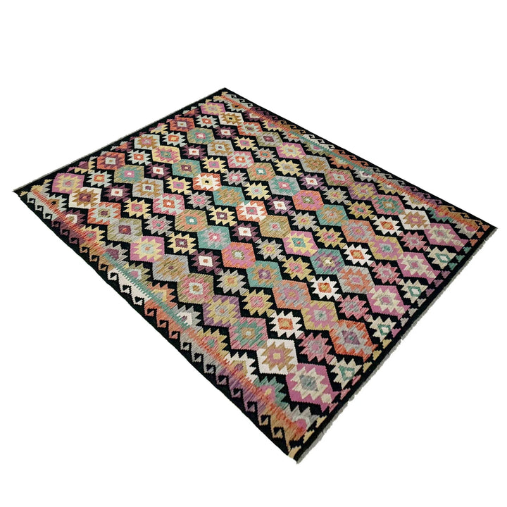 Afghan Vegetable Kilim Rug 6' 8" x 9' 9" Flat-Weave | No. AL556240