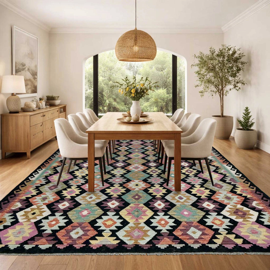 Afghan Vegetable Kilim Rug 6' 8" x 9' 9" Flat-Weave | No. AL556240