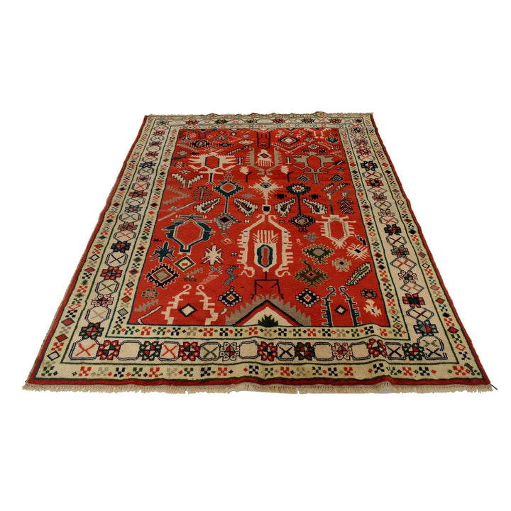 Red Afghan Oushak Rug 5'7" x 7'8" Hand-Knotted | No. AL55642