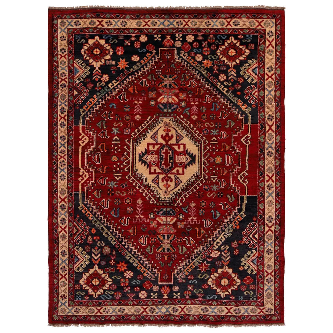 Red Afghan Shirazi Rug 6' 7" x 9' 4" Hand-Knotted | No. AL55690