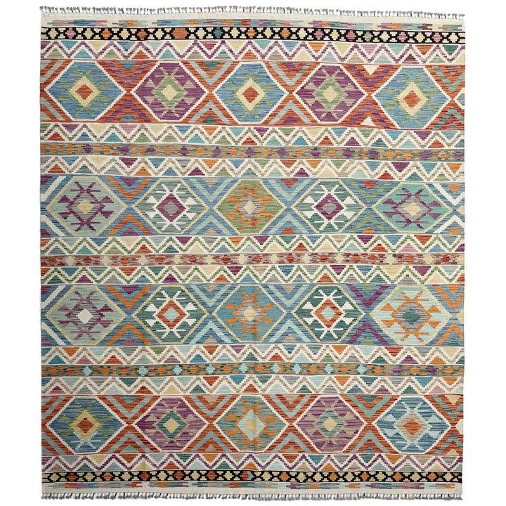 Afghan Vegetable Kilim Rug 8' 6" x 9' 11" Flat-Weave | No. AL55727
