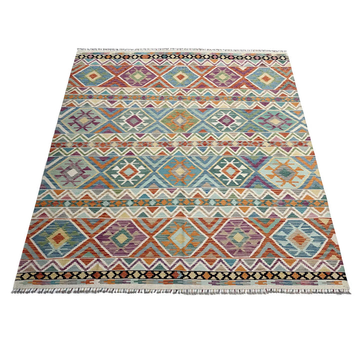 Afghan Vegetable Kilim Rug 8' 6" x 9' 11" Flat-Weave | No. AL55727