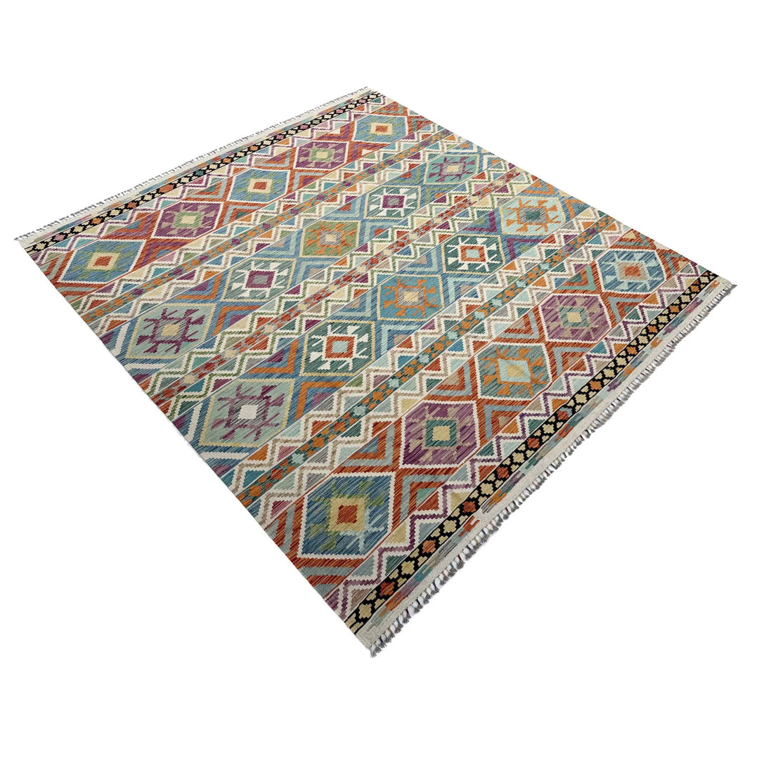 Afghan Vegetable Kilim Rug 8' 6" x 9' 11" Flat-Weave | No. AL55727