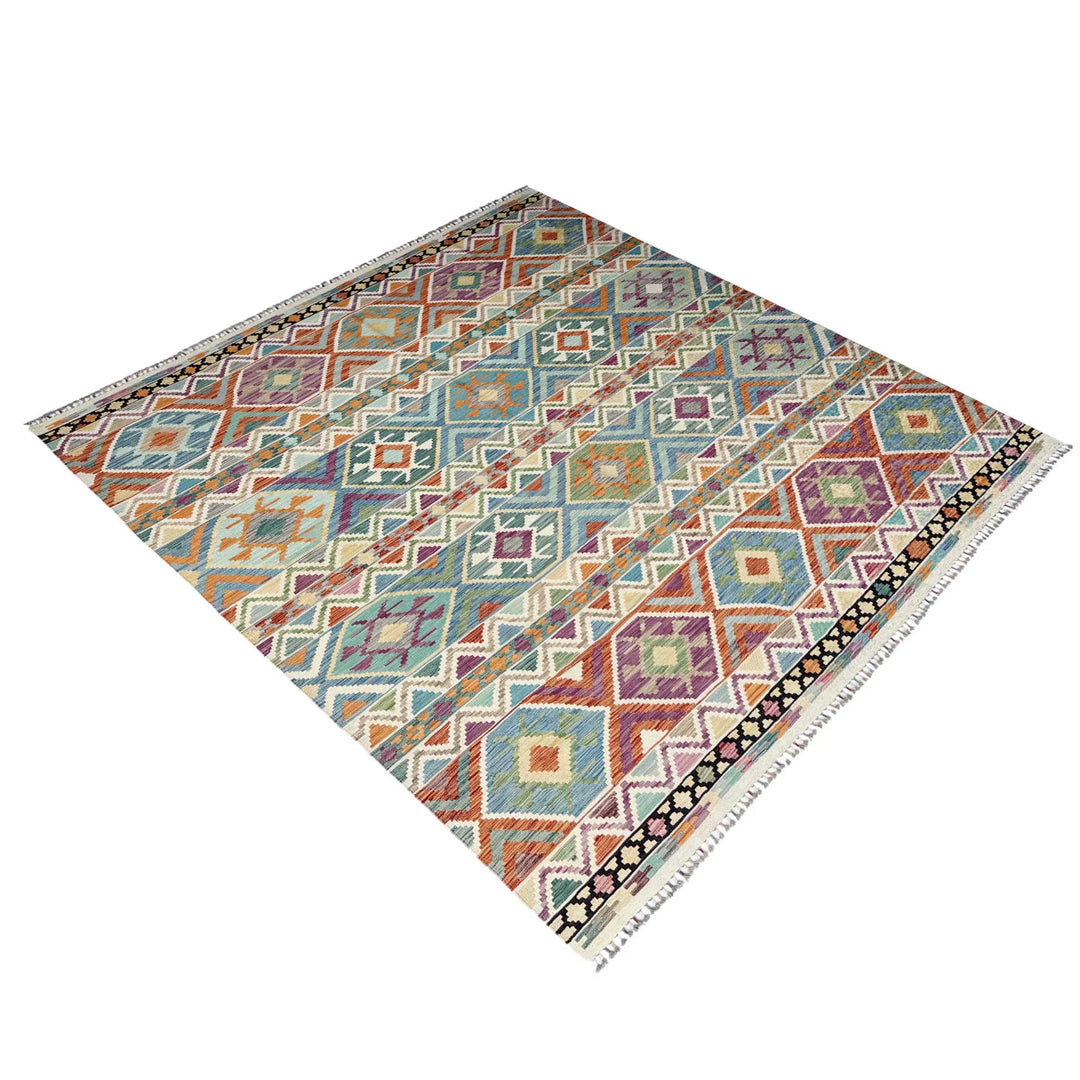 Afghan Vegetable Kilim Rug 8' 6" x 9' 11" Flat-Weave | No. AL55727