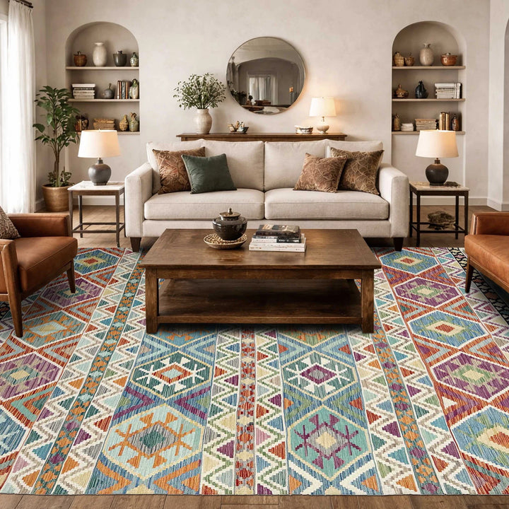 Afghan Vegetable Kilim Rug 8' 6" x 9' 11" Flat-Weave | No. AL55727