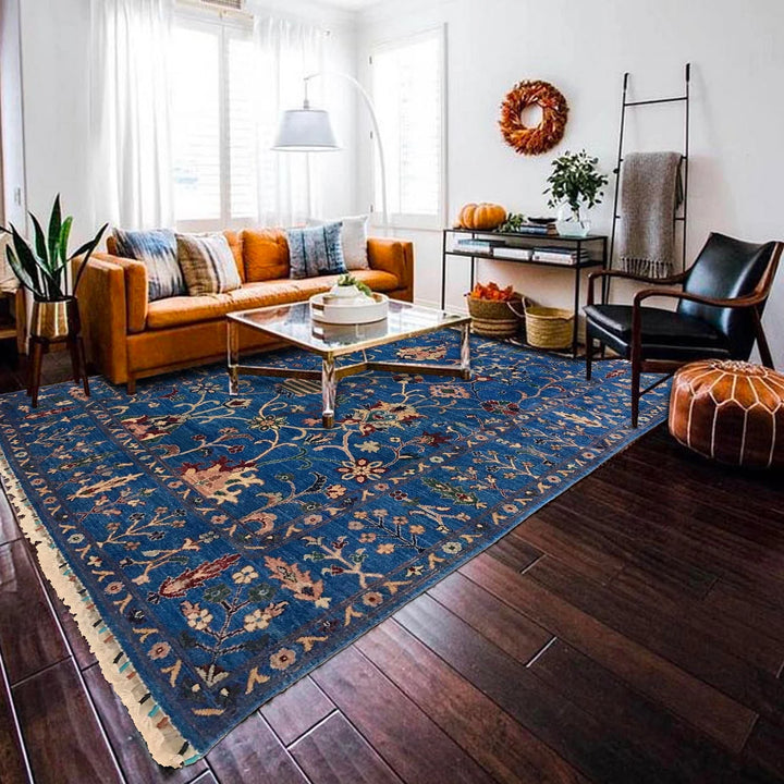 Blue Afghan Sultani Rug 5' 6" x 7' 5" Hand-Knotted | No. AL55742