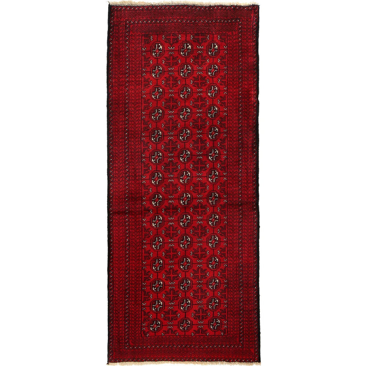 Red Afghan Bokhara Rug 2' 7" x 6' 0" Hand-Knotted | No. AL55781